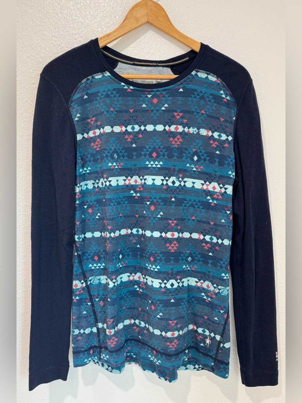 Smartwool Merino Wool 250 Southwestern Geo Thermal Base Layer Top Blue Navy XL